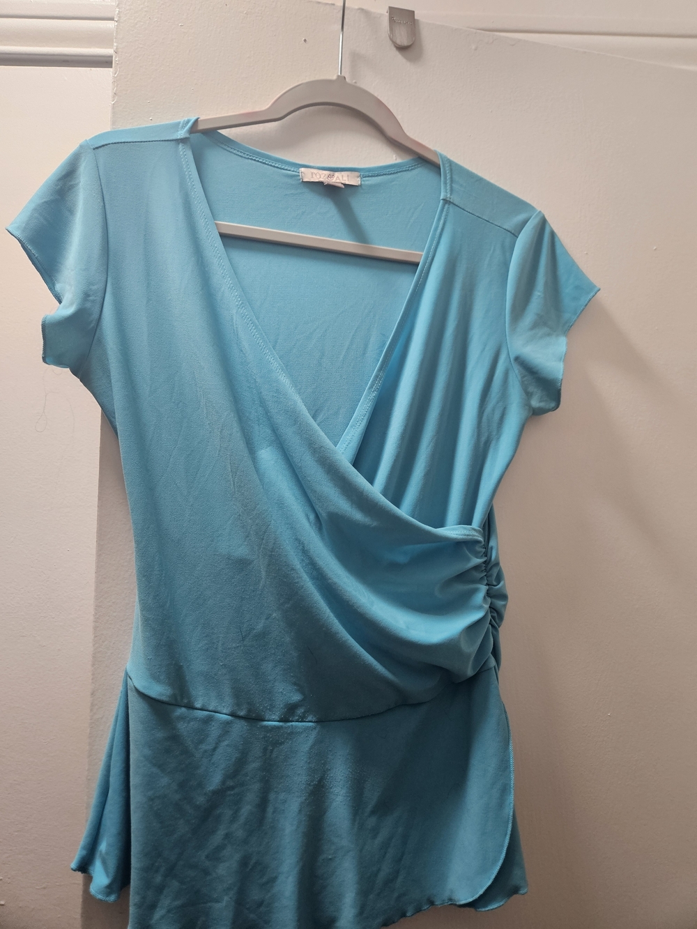 Roz & Ali Turquoise Wrap-Style Short Sleeve Top